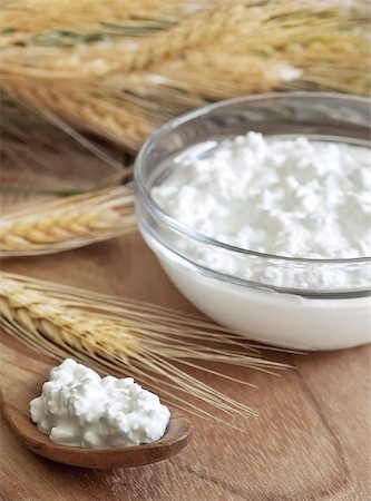 Cottage cheese with wheat grains. Selective focus. Stock Photo - Budget Royalty-Free & Subscription, Code: 400-07713422