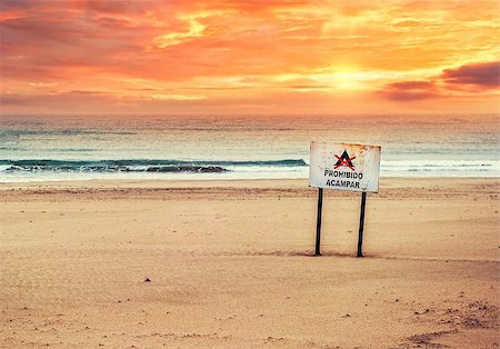 spain malaga landscape photography - No camping sign on the beautiful beach at sunset. Cadiz, southwestern Spain Stock Photo - Budget Royalty-Free & Subscription, Code: 400-07713639