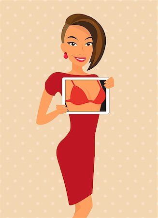 simsearch:400-06179023,k - Woman wearing red dress is flirting using tablet pc. Photographie de stock - Aubaine LD & Abonnement, Code: 400-07713659
