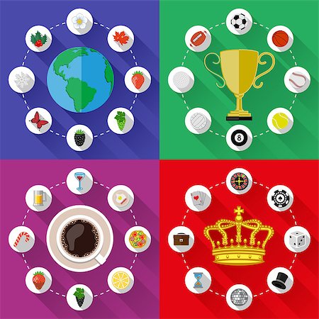 sports online - Set of nature, sports, food and drinks concepts. Flat design. Vector illustration. Stock Photo - Budget Royalty-Free & Subscription, Code: 400-07724107