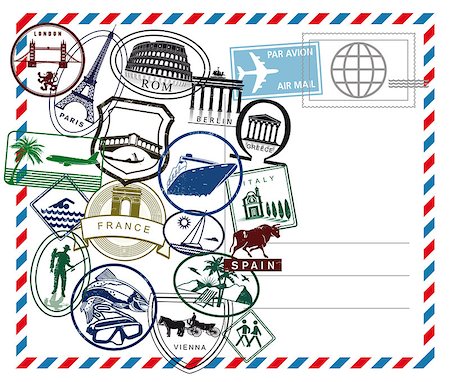 World travel airmail stamp on white ground Photographie de stock - Aubaine LD & Abonnement, Code: 400-07724150