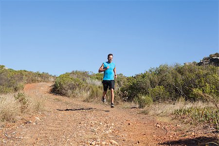 simsearch:400-08017381,k - Athletic man jogging on country trail on a sunny day Photographie de stock - Aubaine LD & Abonnement, Code: 400-07725259