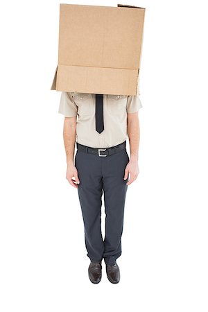 Businessman standing with box on head  on white background Stock Photo - Budget Royalty-Free & Subscription, Code: 400-07727019