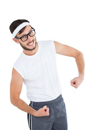 funny photos of biceps - Geeky hipster posing in sportswear on white background Stock Photo - Budget Royalty-Free & Subscription, Code: 400-07727068