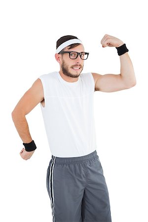 funny photos of biceps - Geeky hipster posing in sportswear on white background Stock Photo - Budget Royalty-Free & Subscription, Code: 400-07727069