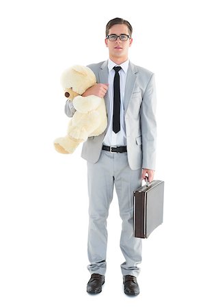 simsearch:400-08020381,k - Handsome businessman holding briefcase and teddy on white background Fotografie stock - Microstock e Abbonamento, Codice: 400-07727094