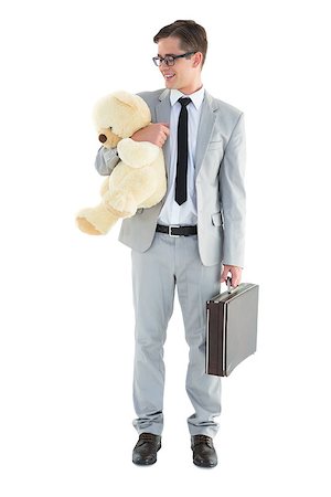 simsearch:400-08020381,k - Handsome businessman holding briefcase and teddy on white background Fotografie stock - Microstock e Abbonamento, Codice: 400-07727095
