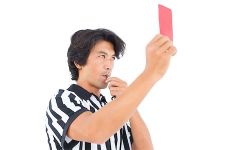 simsearch:622-08007327,k - Stern referee showing red card on white background Photographie de stock - Aubaine LD & Abonnement, Code: 400-07727995