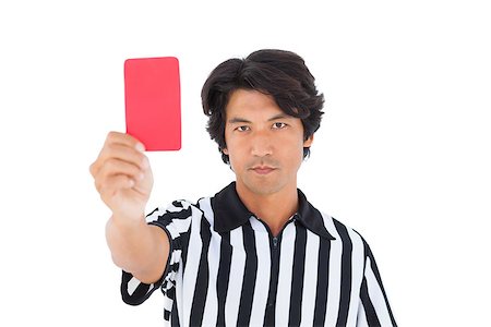 simsearch:622-08007327,k - Stern referee showing red card on white background Photographie de stock - Aubaine LD & Abonnement, Code: 400-07727993