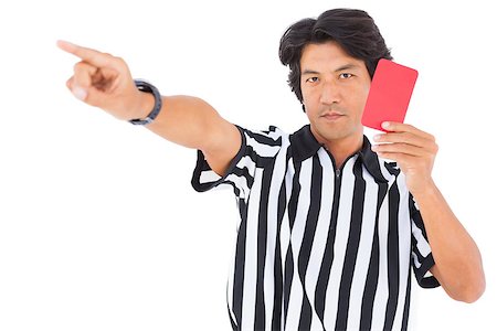 simsearch:622-08007327,k - Stern referee showing red card on white background Photographie de stock - Aubaine LD & Abonnement, Code: 400-07728003