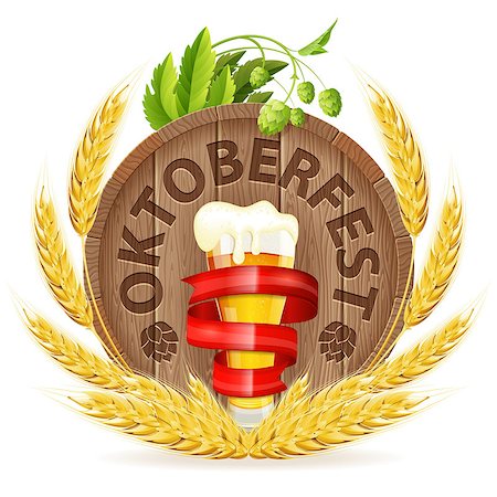 red ribbon and plant - Oktoberfest Poster with Barrel, Glass of Beer, Barley and Hops, vector isolated on white background Foto de stock - Super Valor sin royalties y Suscripción, Código: 400-07728687