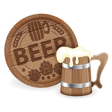 simsearch:400-07720459,k - Oktoberfest Poster with Barrel of Beer and Wooden Mug, vector isolated on white background Stock Photo - Budget Royalty-Free & Subscription, Code: 400-07728689