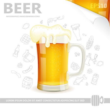 simsearch:400-07720459,k - Beer Poster with Glass of Beer, Sheet of White Paper and Hand Drawing Icon, vector isolated on white background Stock Photo - Budget Royalty-Free & Subscription, Code: 400-07728699