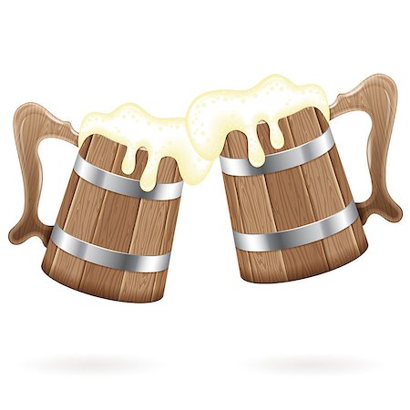 simsearch:400-07720459,k - Oktoberfest Poster - Two Wooden Mugs with Beer, vector isolated on white background Stock Photo - Budget Royalty-Free & Subscription, Code: 400-07728691