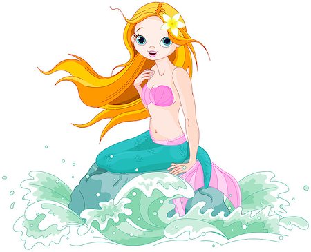 dazdraperma (artist) - Illustration of a Beautiful mermaid girl sitting on the stone Foto de stock - Royalty-Free Super Valor e Assinatura, Número: 400-07728750