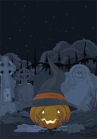 simsearch:400-05053880,k - Illustration of spooky pumpkin in the gothic cemetery Stock Photo - Budget Royalty-Free & Subscription, Code: 400-07728841