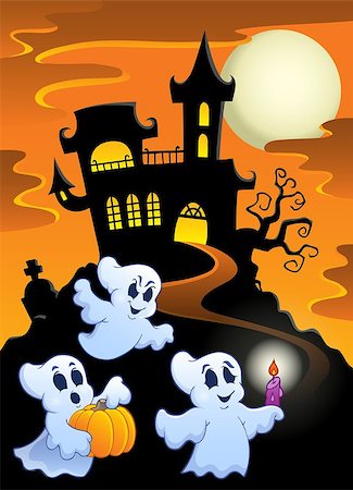 simsearch:400-07774937,k - Haunted mansion with ghosts 1 - eps10 vector illustration. Foto de stock - Super Valor sin royalties y Suscripción, Código: 400-07729089