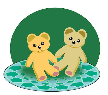 Two Teddy Bears sitting together on  round patterned carpet. Foto de stock - Super Valor sin royalties y Suscripción, Código: 400-07729347