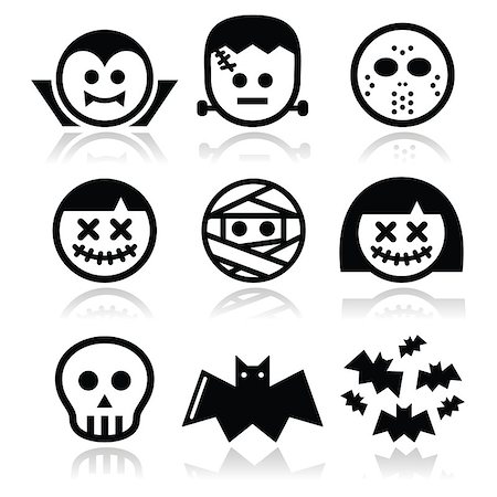 scary cartoon zombie picture - Vector icons set of creepy or scary Halloween characters isolated on white Stock Photo - Budget Royalty-Free & Subscription, Code: 400-07729437