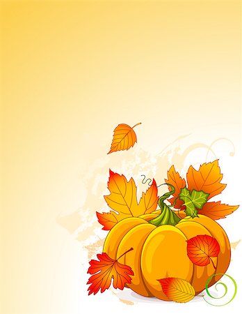 Illustration of Autumn Pumpkin and leaves background Photographie de stock - Aubaine LD & Abonnement, Code: 400-07729481