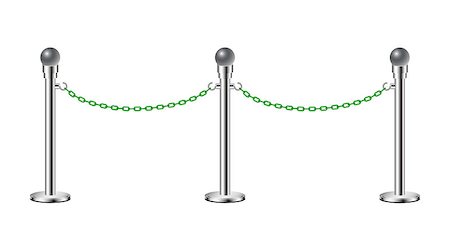 queue club - Stand chain barriers in silver design with green chain on white background Stock Photo - Budget Royalty-Free & Subscription, Code: 400-07729558