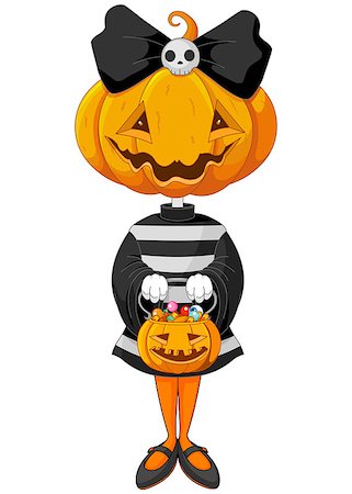 simsearch:400-05699469,k - Halloween trick or treating girl in Halloween pumpkin costume Stock Photo - Budget Royalty-Free & Subscription, Code: 400-07729580