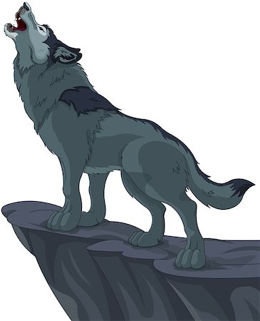 Illustration of howling wolf that stands on cliff Stock Photo - Budget Royalty-Free & Subscription, Code: 400-07729581