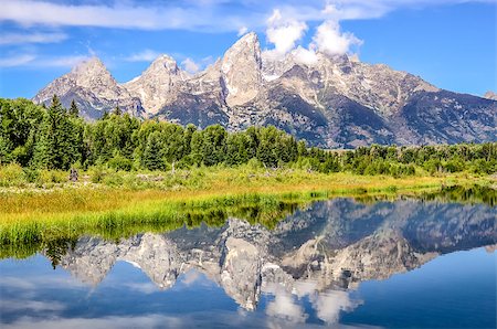 Grand Teton mountains landscape view with water reflection, Wyoming, USA Stock Photo - Budget Royalty-Free & Subscription, Code: 400-07729688