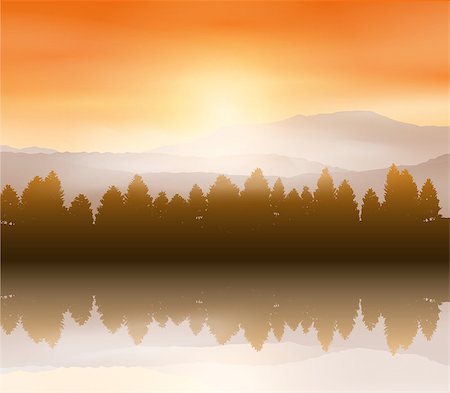 Landscape background with forest of trees against a sunset sky Stock Photo - Budget Royalty-Free & Subscription, Code: 400-07729680