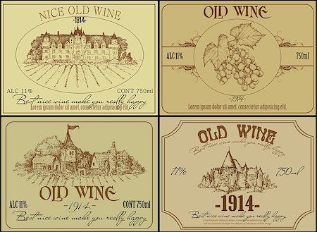 set of wine labels, this illustration may be useful as designer work Fotografie stock - Microstock e Abbonamento, Codice: 400-07729776