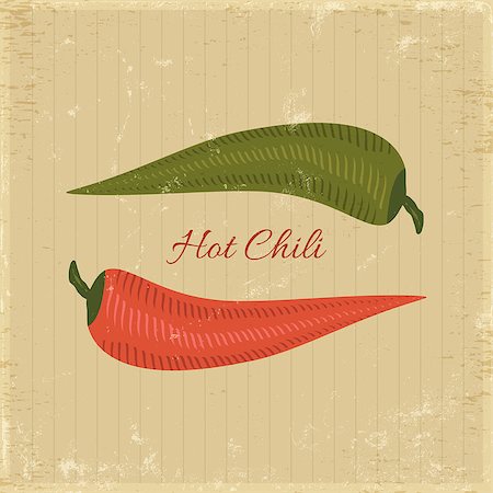 red pepper drawing - red and green chilies on grunge background Stock Photo - Budget Royalty-Free & Subscription, Code: 400-07729787