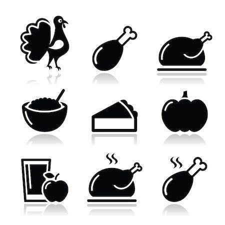 roast turkey on plate - Celebrating Thanksgiving - design elements in black isolated on white Stock Photo - Budget Royalty-Free & Subscription, Code: 400-07729809