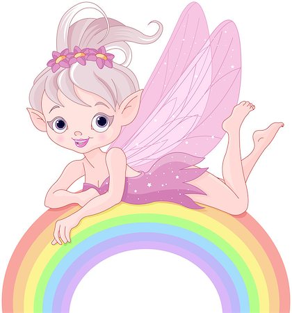 Illustration of beautiful pixie fairy lies on rainbow Stock Photo - Budget Royalty-Free & Subscription, Code: 400-07729840