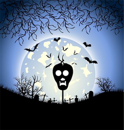 Halloween night background with house and tree Stock Photo - Budget Royalty-Free & Subscription, Code: 400-07729854