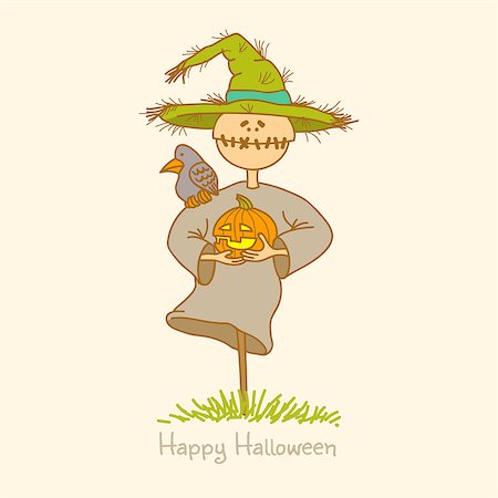 Illustration of a scarecrow with pumpkin Stock Photo - Budget Royalty-Free & Subscription, Code: 400-07729909