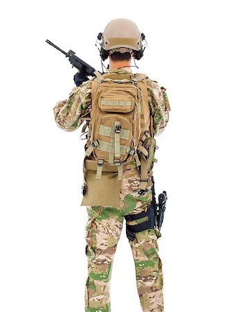 simsearch:400-05364066,k - back view of soldier with rifle or sniper over white background Photographie de stock - Aubaine LD & Abonnement, Code: 400-07720013