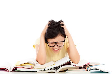 sleepy girl is sad - shouting and tired student girl with many book Stock Photo - Budget Royalty-Free & Subscription, Code: 400-07720063