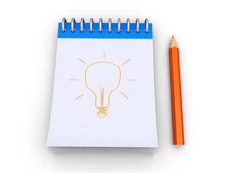3d notepad with a light bulb drawn to it and a pencil Stock Photo - Budget Royalty-Free & Subscription, Code: 400-07720332