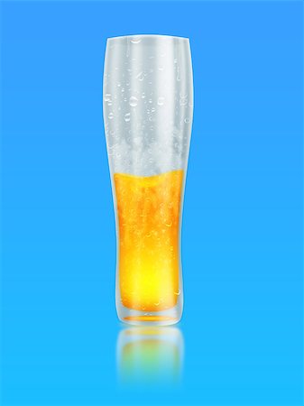 frothy head - Glass of beer half empty on blue background. Foto de stock - Super Valor sin royalties y Suscripción, Código: 400-07720405