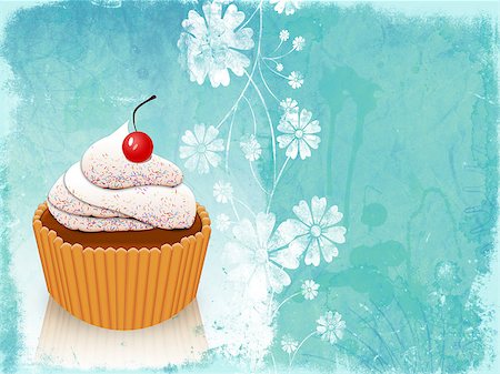 Grunge illustration of vintage card with cupcake. Stock Photo - Budget Royalty-Free & Subscription, Code: 400-07720439