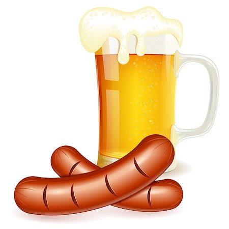 simsearch:400-07728694,k - Oktoberfest Concept with Glass of Beer and Sausages, vector isolated on white background Stock Photo - Budget Royalty-Free & Subscription, Code: 400-07720456
