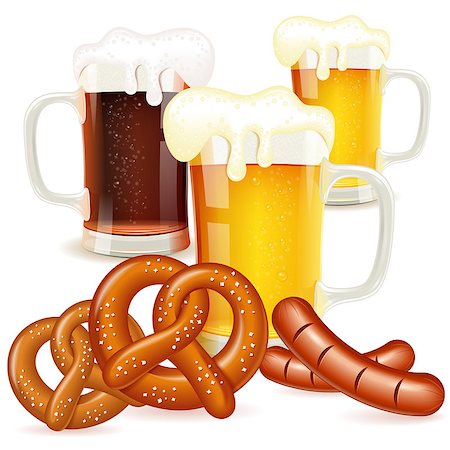 simsearch:400-07728694,k - Oktoberfest Concept with Glasses of Beer, Pretzels and Sausages, vector isolated on white background Stock Photo - Budget Royalty-Free & Subscription, Code: 400-07720458