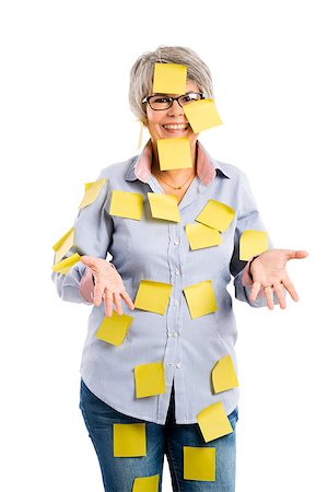Portrait of a elderly woman with yellow notes all over the body Stock Photo - Budget Royalty-Free & Subscription, Code: 400-07720541