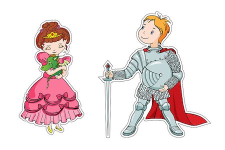 The little princess and the little knight; set of two stickers isolated on white Stock Photo - Budget Royalty-Free & Subscription, Code: 400-07720593