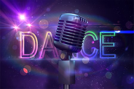 Retro chrome microphone against digitally generated colourful dance text Stock Photo - Budget Royalty-Free & Subscription, Code: 400-07720895