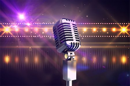 Retro chrome microphone against digitally generated nightlife light design Stock Photo - Budget Royalty-Free & Subscription, Code: 400-07720897