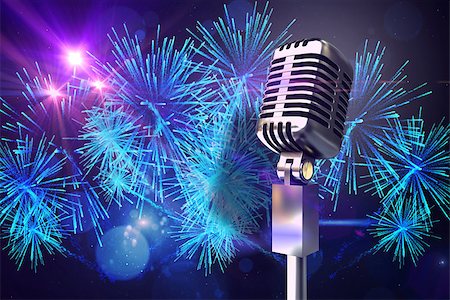 Retro chrome microphone against digitally generated bright firework design Stock Photo - Budget Royalty-Free & Subscription, Code: 400-07720898