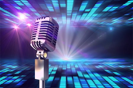 Retro chrome microphone against digitally generated cool disco design Stock Photo - Budget Royalty-Free & Subscription, Code: 400-07720891