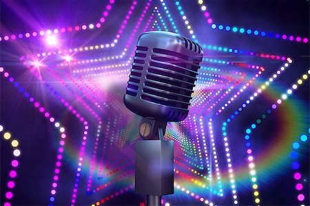 Retro chrome microphone against digitally generated star laser background Stock Photo - Budget Royalty-Free & Subscription, Code: 400-07720903