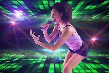 simsearch:400-07720894,k - Pretty girl singing against digitally generated cool disco design Foto de stock - Super Valor sin royalties y Suscripción, Código: 400-07720911